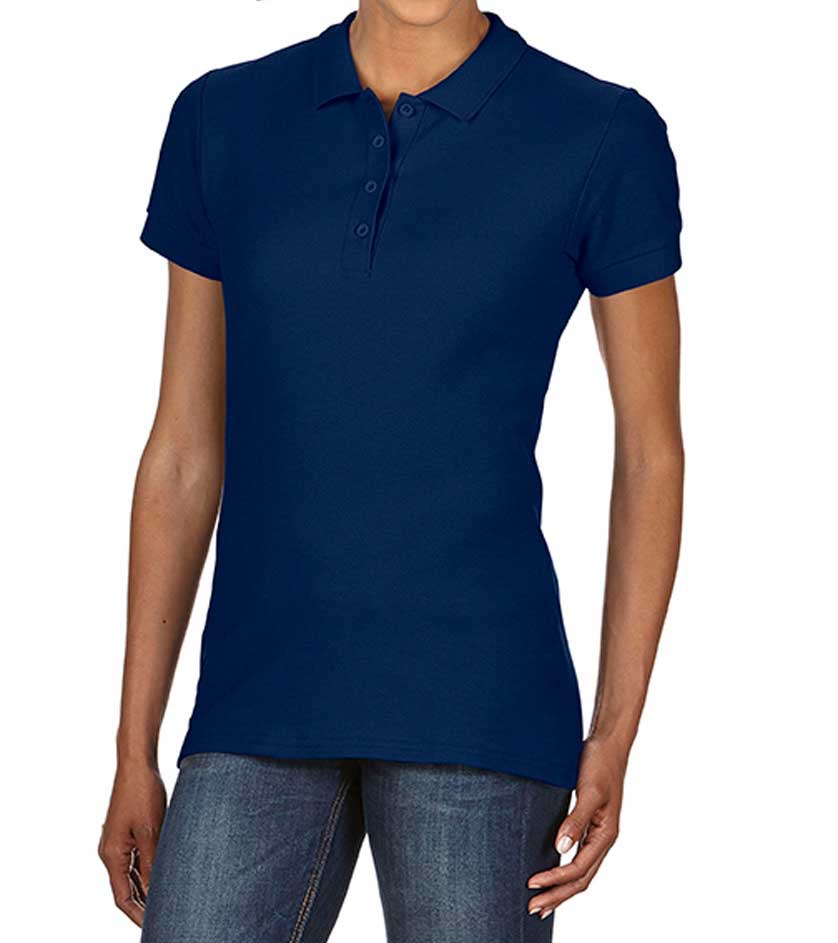Gildan GD75 Ladies Softstyle Double Pique Polo Shirt (GD64800L) Model Photo Navy Front