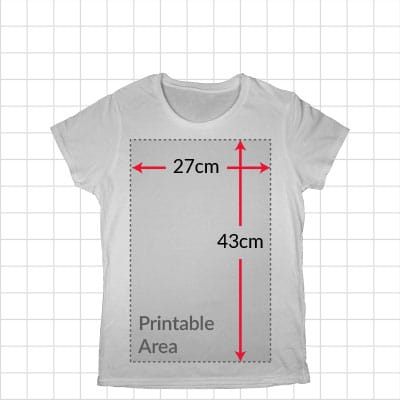 Visual Guide for Screen Printing Area on Small Ladies T Shirt