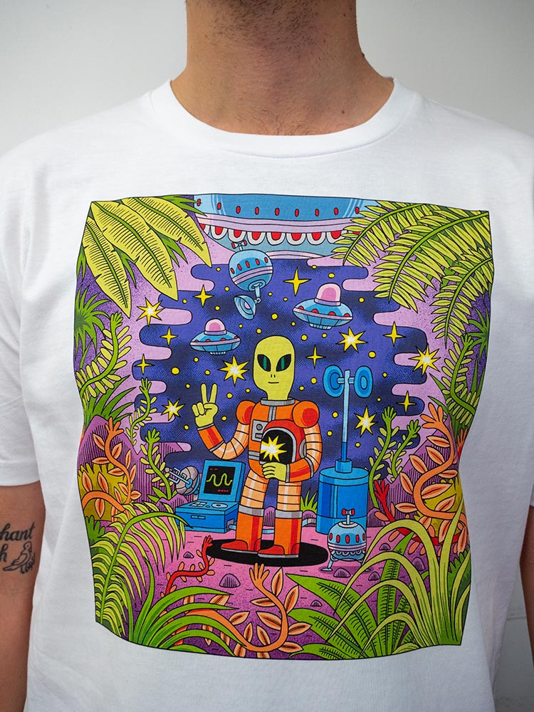 Alien Peace Digital Print T Shirt Close Up by Jack Teagle
