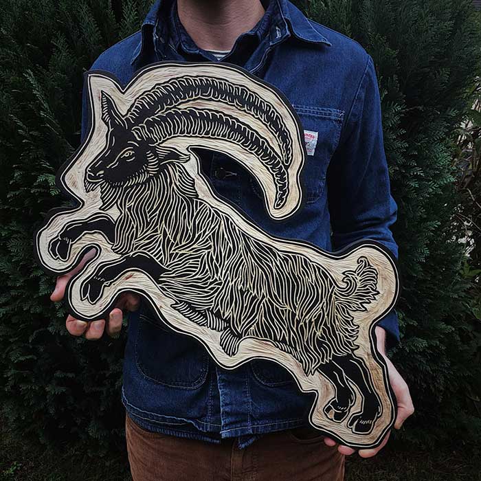 Black Phillip Woodcut by Robbie Jones