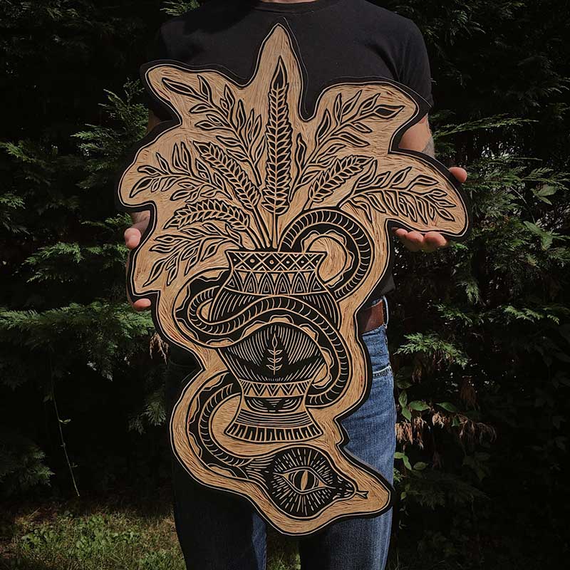 Vase Woodcut by Robbie Jones